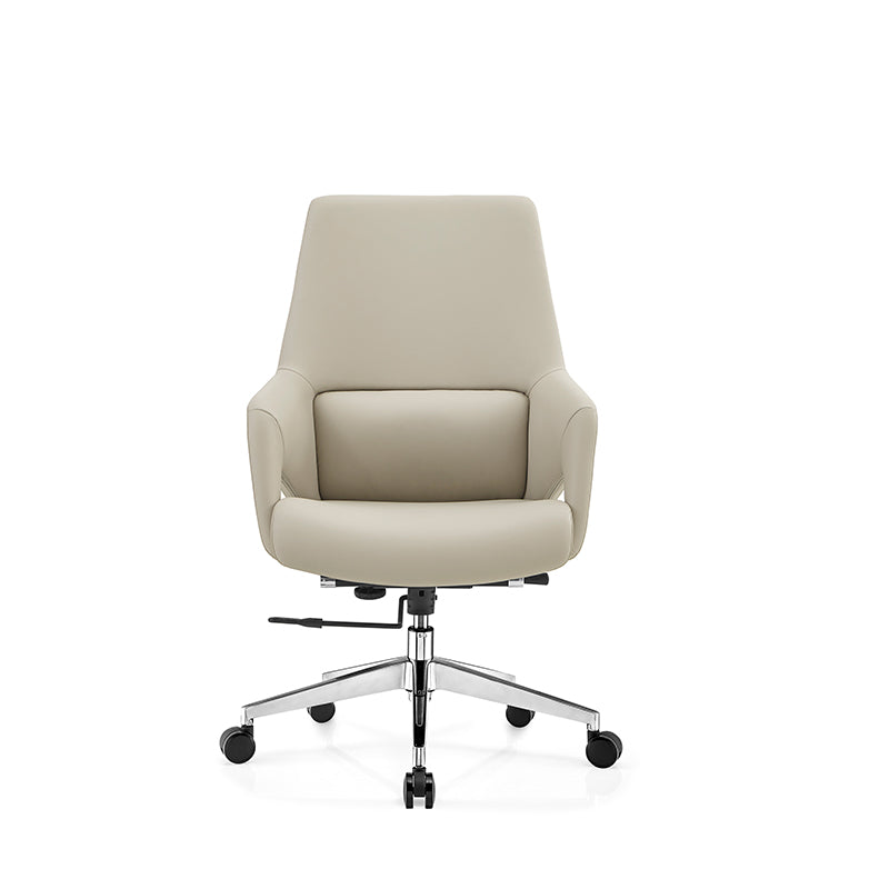 Contemporary Nordic Mid-Back Leather Plywood Metal Office Chair - Ergonomic Executive Desk Chair With Adjustable Height, Swivel Wheels & Reclining Function