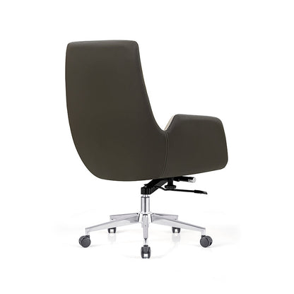 Modern Minimalist Ergonomic Leather Plywood Metal Office Chair Adjustable Swivel Desk Chair With Wheels - Mid-Back Comfortable Task Chair For Home Office