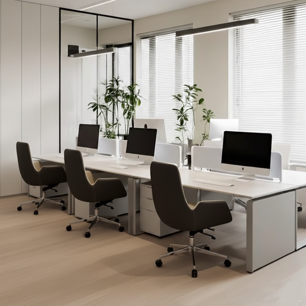 Modern Minimalist Ergonomic Leather Plywood Metal Office Chair Adjustable Swivel Desk Chair With Wheels - Mid-Back Comfortable Task Chair For Home Office