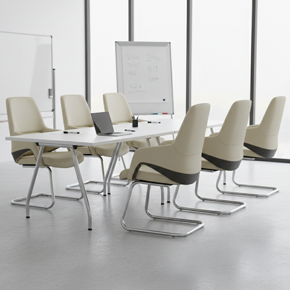 Modern Minimalist Cantilever Plywood Metal Office Chair - Ergonomic Mid-Back Leather Guest Chair For Office & Reception