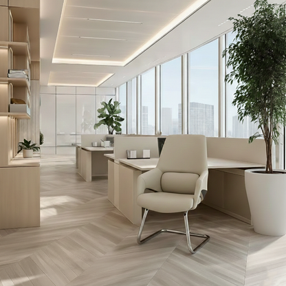 Modern Minimalist Cantilever Plywood Metal Office Chair - Ergonomic Mid-Back Leather Guest Chair For Office & Reception