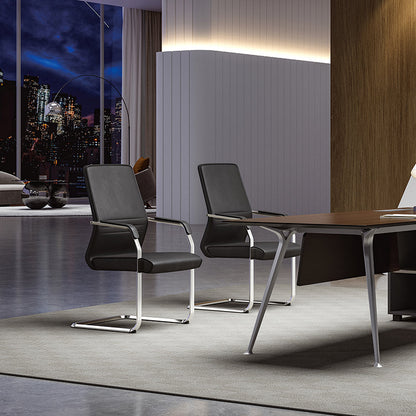 Modern Minimalist Leather Plywood Metal Conference Chair Ergonomic Guest Desk Chair Sled Base Executive Meeting Chair For Office Reception Set Of 4