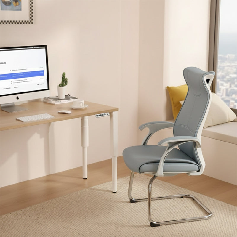 Modern Minimalist Ergonomic Leather Plywood Metal Office Chair Executive Gaming Desk Chair With Headrest Lumbar Support Cantilever Base For Home Office Set Of 2
