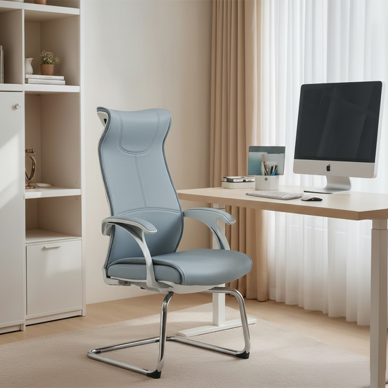 Modern Minimalist Ergonomic Leather Plywood Metal Office Chair Executive Gaming Desk Chair With Headrest Lumbar Support Cantilever Base For Home Office Set Of 2