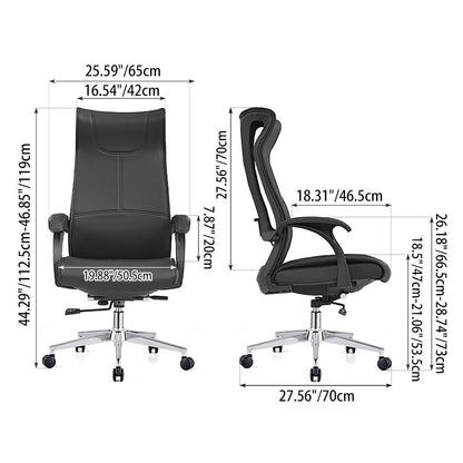 Modern Ergonomic High Back Leather Plywood & Metal Office Chair Executive Swivel Desk Chair With Headrest Lumbar Support Adjustable Rolling Computer Chair