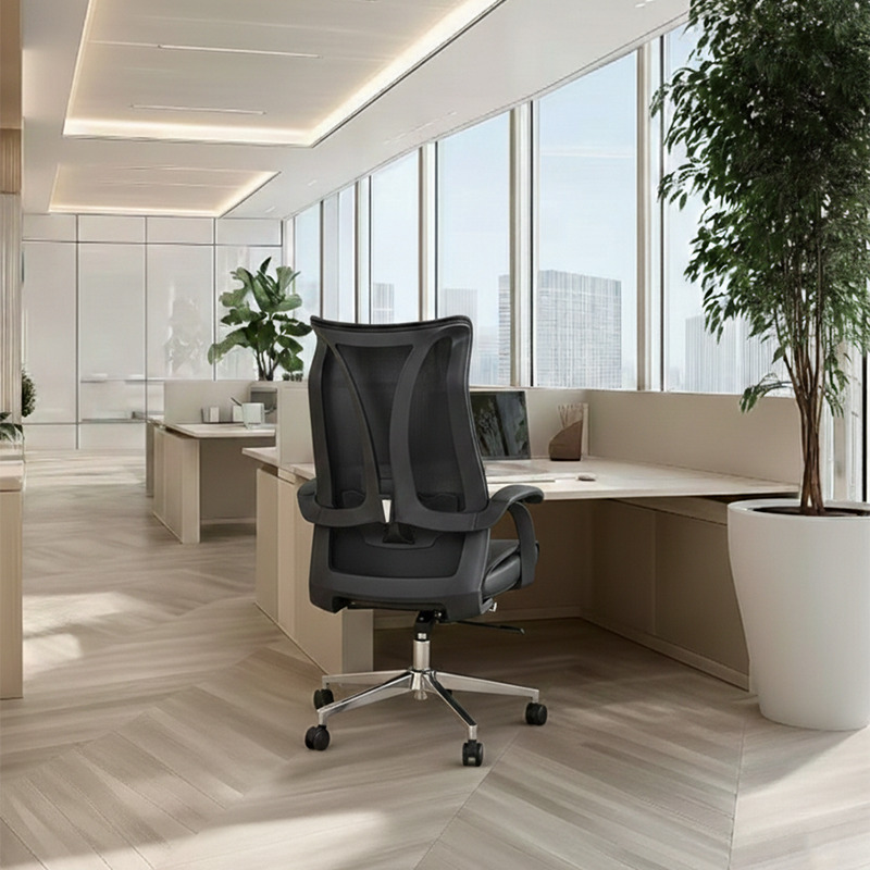 Modern Ergonomic High Back Leather Plywood & Metal Office Chair Executive Swivel Desk Chair With Headrest Lumbar Support Adjustable Rolling Computer Chair