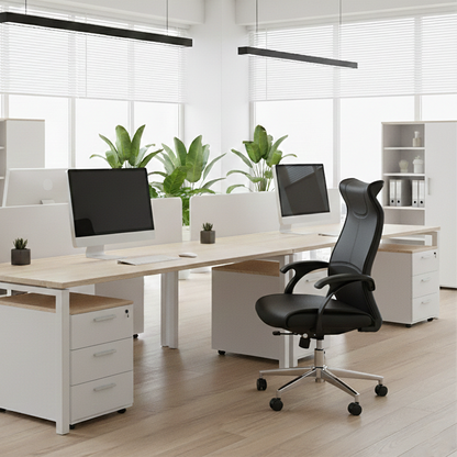 Modern Ergonomic High Back Leather Plywood & Metal Office Chair Executive Swivel Desk Chair With Headrest Lumbar Support Adjustable Rolling Computer Chair