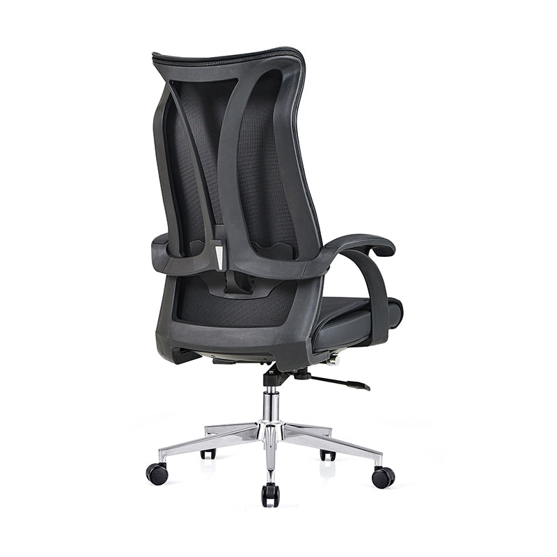 Modern Ergonomic High Back Leather Plywood & Metal Office Chair Executive Swivel Desk Chair With Headrest Lumbar Support Adjustable Rolling Computer Chair
