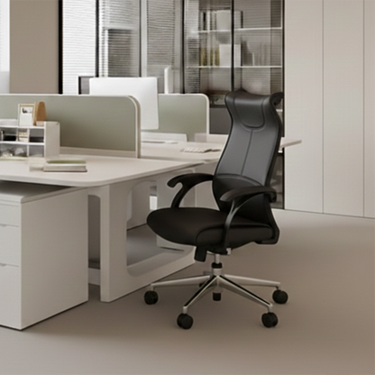Modern Ergonomic High Back Leather Plywood & Metal Office Chair Executive Swivel Desk Chair With Headrest Lumbar Support Adjustable Rolling Computer Chair