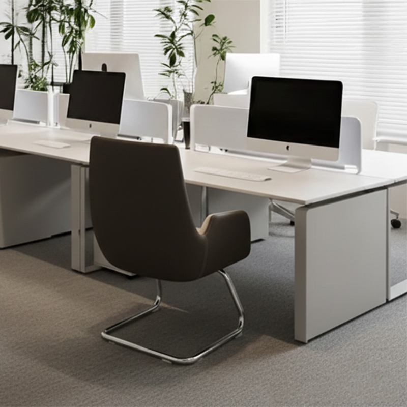 Modern Minimalist Ergonomic Mid Back Leather Plywood & Metal Office Chair - Upholstered Desk Chair With Armrests Comfortable Reception Chair For Home Office