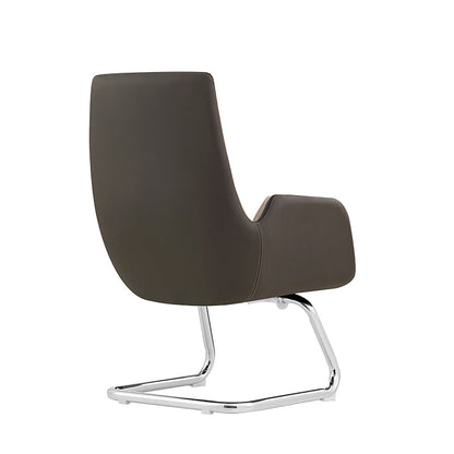 Modern Minimalist Ergonomic Mid Back Leather Plywood & Metal Office Chair - Upholstered Desk Chair With Armrests Comfortable Reception Chair For Home Office