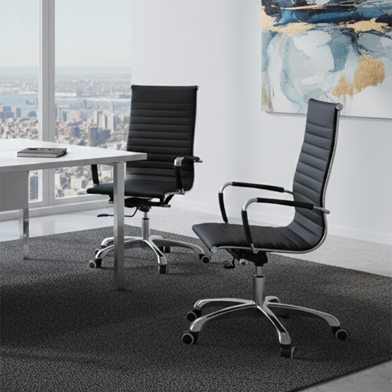 Modern Ergonomic High Back Leather Aluminum Alloy Oxford Fabric Office Chair Adjustable Swivel Executive Desk Chair With Lumbar Support Reclining Function For Home Office