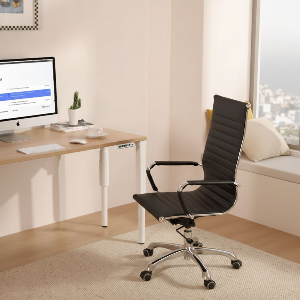 Modern Ergonomic High Back Leather Aluminum Alloy Oxford Fabric Office Chair Adjustable Swivel Executive Desk Chair With Lumbar Support Reclining Function For Home Office