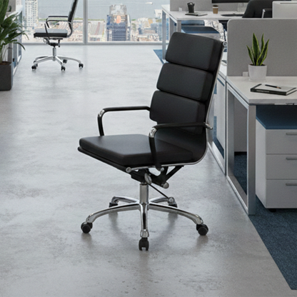 Modern Mid-Back Leather Office Chair Set - Ergonomic Aluminum Alloy Executive Swivel Meeting Chair With Wheels & Adjustable Height