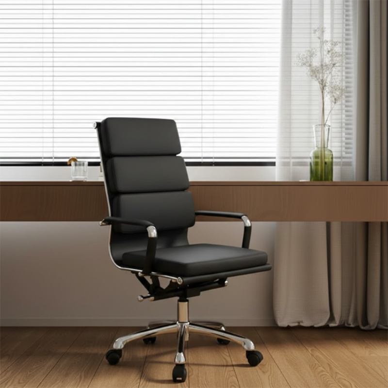 Modern Mid-Back Leather Office Chair Set - Ergonomic Aluminum Alloy Executive Swivel Meeting Chair With Wheels & Adjustable Height