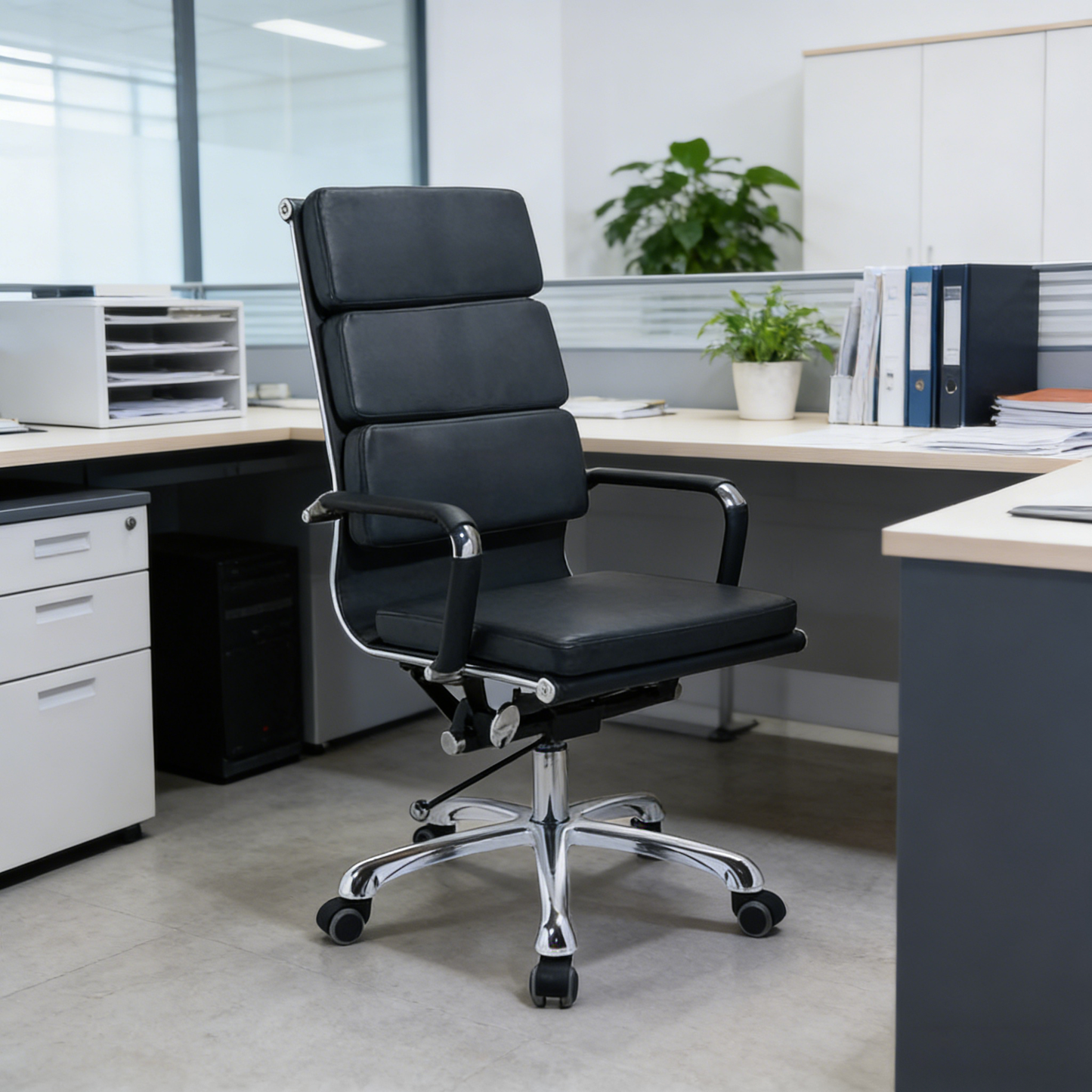 Modern Mid-Back Leather Office Chair Set - Ergonomic Aluminum Alloy Executive Swivel Meeting Chair With Wheels & Adjustable Height