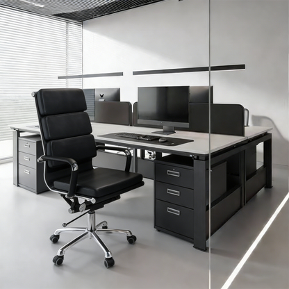 Modern Mid-Back Leather Office Chair Set - Ergonomic Aluminum Alloy Executive Swivel Meeting Chair With Wheels & Adjustable Height