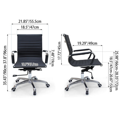 Modern Minimalist Ergonomic Leather Office Chair With Adjustable Height & Swivel Wheels - Mid Back Task Chair With Aluminum Base For Home Office Conference Use