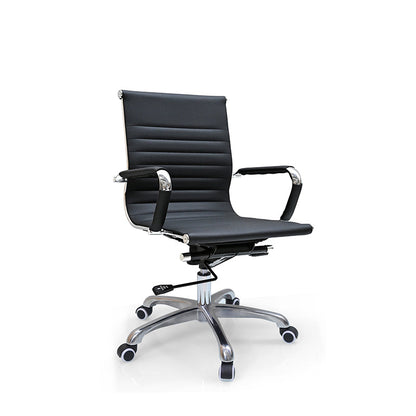 Modern Minimalist Ergonomic Leather Office Chair With Adjustable Height & Swivel Wheels - Mid Back Task Chair With Aluminum Base For Home Office Conference Use