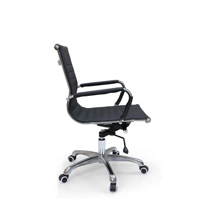 Modern Minimalist Ergonomic Leather Office Chair With Adjustable Height & Swivel Wheels - Mid Back Task Chair With Aluminum Base For Home Office Conference Use