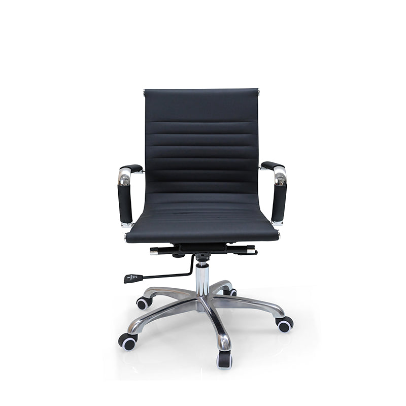 Modern Minimalist Ergonomic Leather Office Chair With Adjustable Height & Swivel Wheels - Mid Back Task Chair With Aluminum Base For Home Office Conference Use