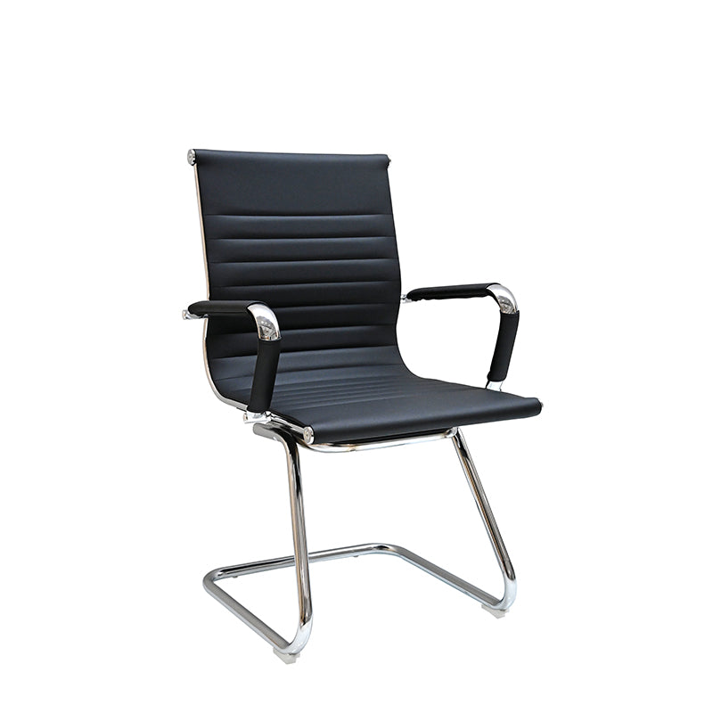 Modern Minimalist Leather Oxford Fabric Metal Conference Desk Chair - Ergonomic Mid Back Office Guest Chair For Meeting Room Reception