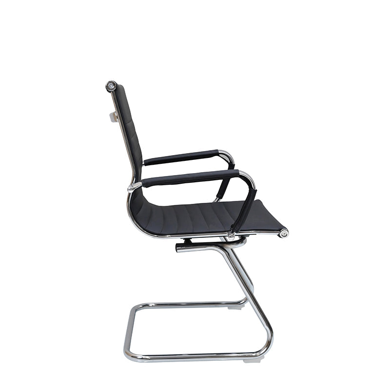 Modern Minimalist Leather Oxford Fabric Metal Conference Desk Chair - Ergonomic Mid Back Office Guest Chair For Meeting Room Reception