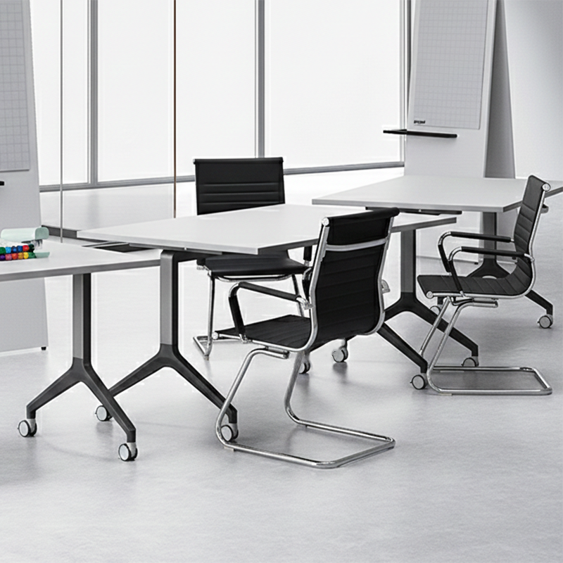 Modern Minimalist Leather Oxford Fabric Metal Conference Desk Chair - Ergonomic Mid Back Office Guest Chair For Meeting Room Reception