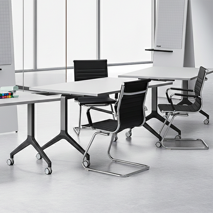 Modern Minimalist Leather Oxford Fabric Metal Conference Desk Chair - Ergonomic Mid Back Office Guest Chair For Meeting Room Reception