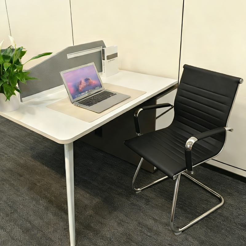 Modern Minimalist Leather Oxford Fabric Metal Conference Desk Chair - Ergonomic Mid Back Office Guest Chair For Meeting Room Reception