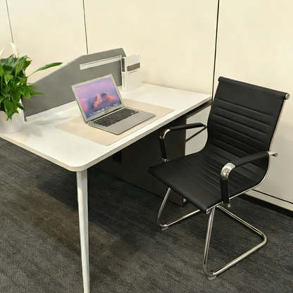 Modern Minimalist Leather Oxford Fabric Metal Conference Desk Chair - Ergonomic Mid Back Office Guest Chair For Meeting Room Reception