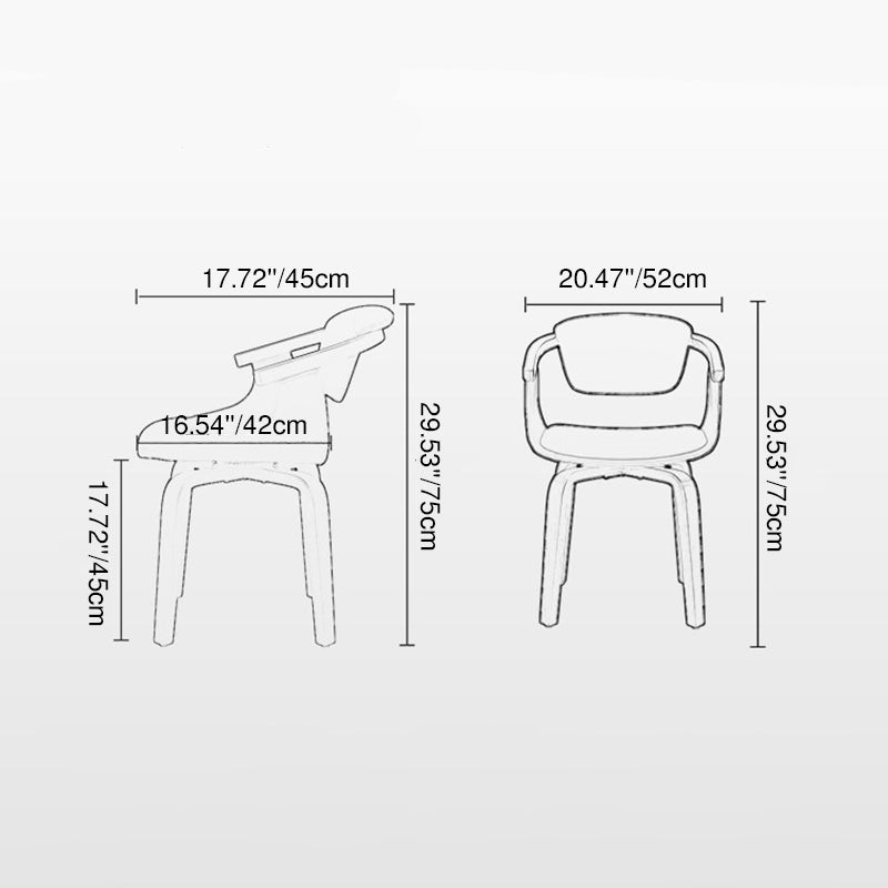Modern Minimalist Solid Wood & Plywood Faux Leather Swivel Ergonomic Upholstered Dining Chair With Armrests For Dining Room & Home Office