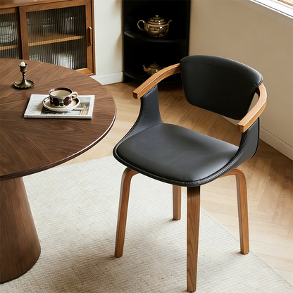 Modern Minimalist Solid Wood & Plywood Faux Leather Swivel Ergonomic Upholstered Dining Chair With Armrests For Dining Room & Home Office