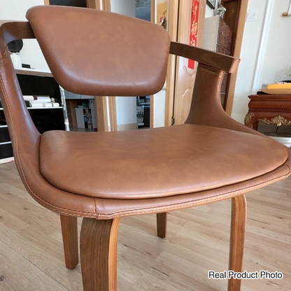 Modern Minimalist Solid Wood & Plywood Faux Leather Swivel Ergonomic Upholstered Dining Chair With Armrests For Dining Room & Home Office