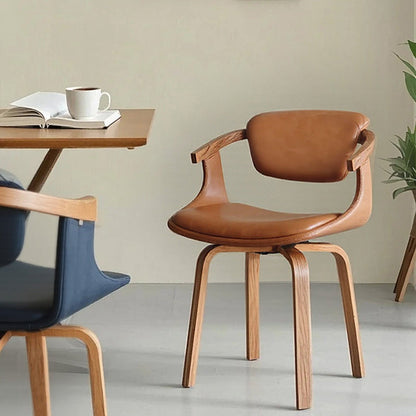 Modern Minimalist Solid Wood & Plywood Faux Leather Swivel Ergonomic Upholstered Dining Chair With Armrests For Dining Room & Home Office