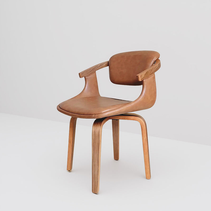 Modern Minimalist Solid Wood & Plywood Faux Leather Swivel Ergonomic Upholstered Dining Chair With Armrests For Dining Room & Home Office