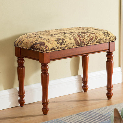 Contemporary Retro Solid Wood MDF Fabric Rectangular Accent Bench With Upholstered Cushion For Entryway & Bedroom