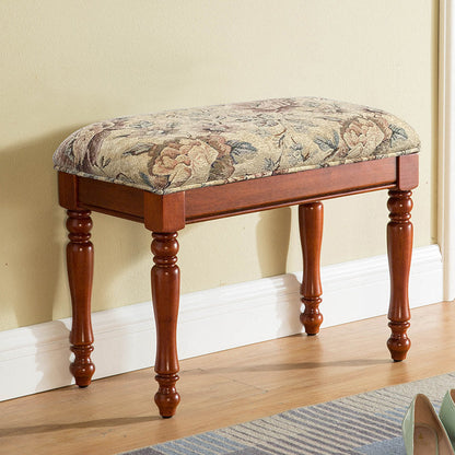 Contemporary Retro Solid Wood MDF Fabric Rectangular Accent Bench With Upholstered Cushion For Entryway & Bedroom