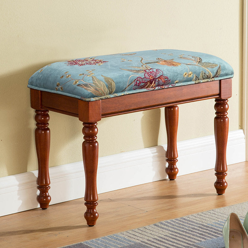 Contemporary Retro Solid Wood MDF Fabric Rectangular Accent Bench With Upholstered Cushion For Entryway & Bedroom
