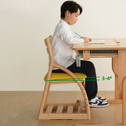 Modern Minimalist Solid Beech Wood Kids Study Chair - Adjustable Height Ergonomic Learning Chair With Footrest & Hidden Gravity Wheels