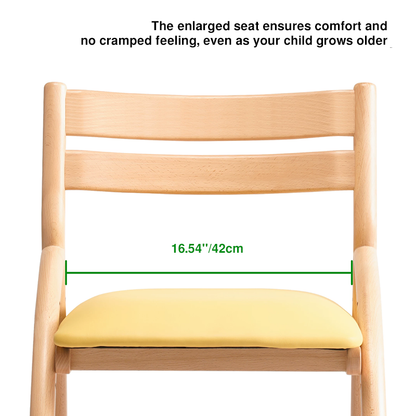 Modern Minimalist Solid Beech Wood Kids Study Chair - Adjustable Height Ergonomic Learning Chair With Footrest & Hidden Gravity Wheels