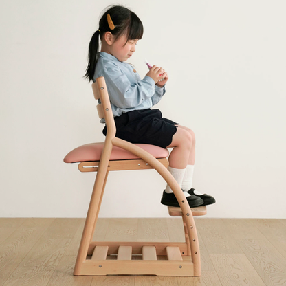 Modern Minimalist Solid Beech Wood Kids Study Chair - Adjustable Height Ergonomic Learning Chair With Footrest & Hidden Gravity Wheels