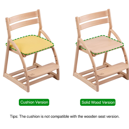 Modern Minimalist Solid Beech Wood Kids Study Chair - Adjustable Height Ergonomic Learning Chair With Footrest & Hidden Gravity Wheels