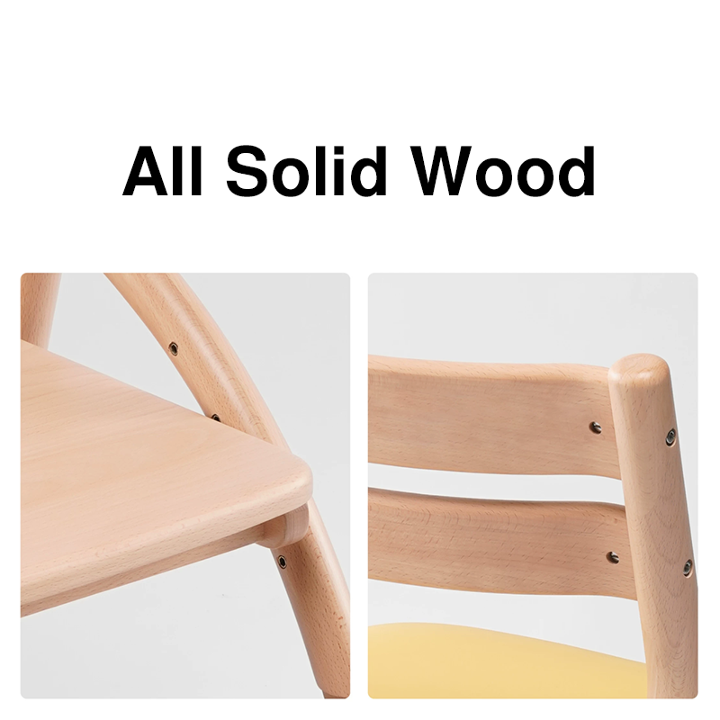 Modern Minimalist Solid Beech Wood Kids Study Chair - Adjustable Height Ergonomic Learning Chair With Footrest & Hidden Gravity Wheels