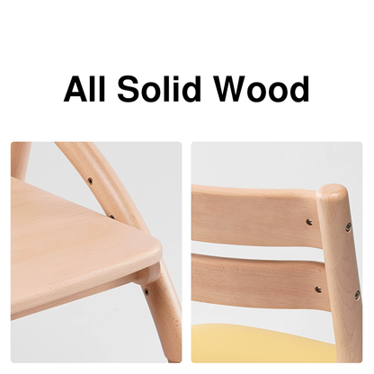 Modern Minimalist Solid Beech Wood Kids Study Chair - Adjustable Height Ergonomic Learning Chair With Footrest & Hidden Gravity Wheels