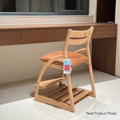 Modern Minimalist Solid Beech Wood Kids Study Chair - Adjustable Height Ergonomic Learning Chair With Footrest & Hidden Gravity Wheels