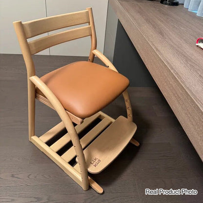 Modern Minimalist Solid Beech Wood Kids Study Chair - Adjustable Height Ergonomic Learning Chair With Footrest & Hidden Gravity Wheels