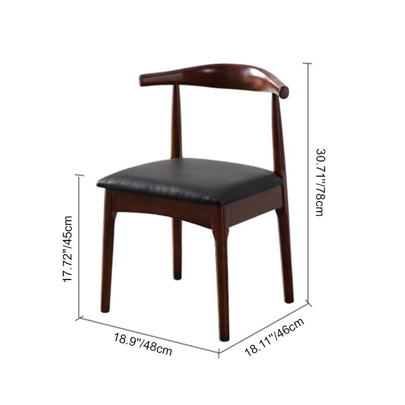Contemporary Nordic Solid Rubberwood & Plywood Faux Leather Horn Dining Chair With Backrest For Dining Room & Living Room