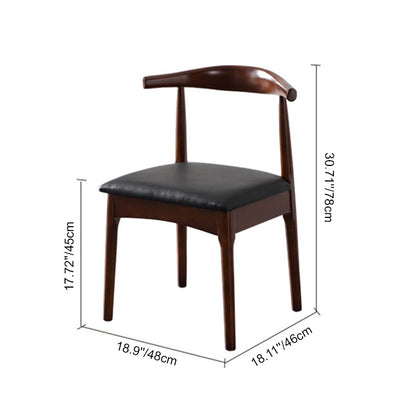 Contemporary Nordic Solid Rubberwood & Plywood Faux Leather Horn Dining Chair With Backrest For Dining Room & Living Room