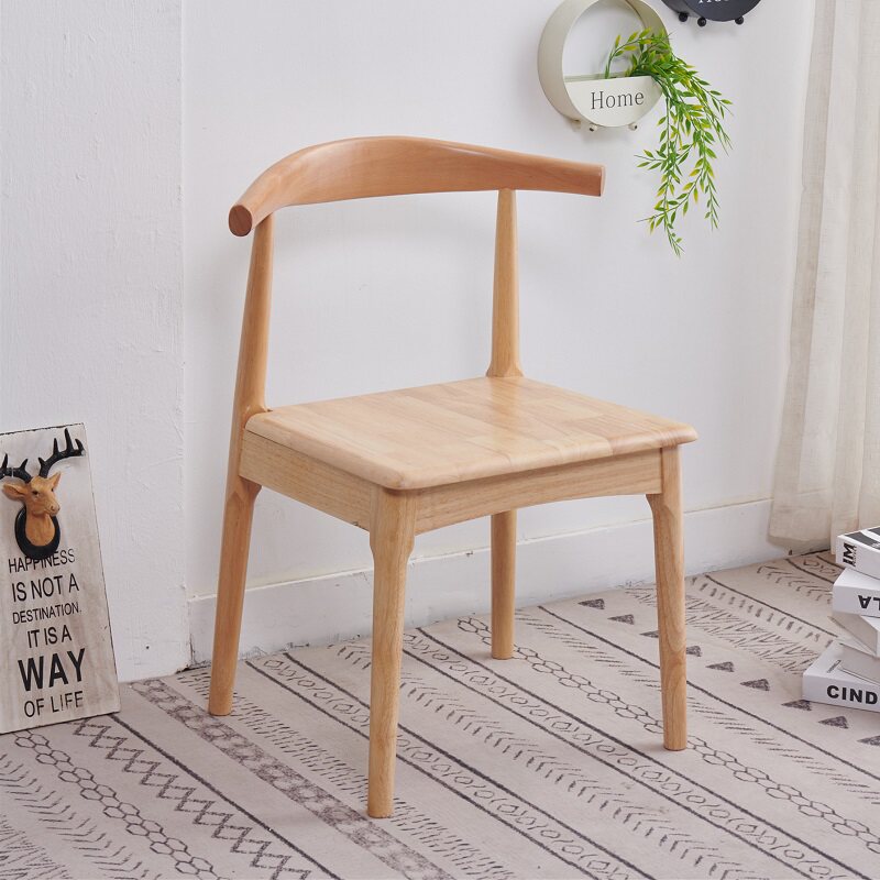 Contemporary Nordic Solid Rubberwood & Plywood Faux Leather Horn Dining Chair With Backrest For Dining Room & Living Room